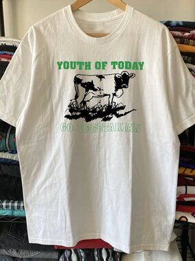 80s Youth Of Today Go Veg White Tee